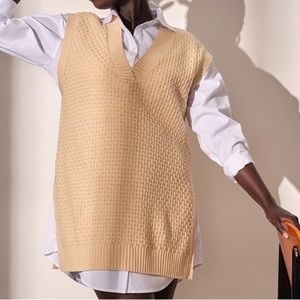 🦄 5/$65 NEW Eloquii Longline Slit V Neck Knit Sweater Vest Cream Size 18/20